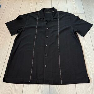 Axis LA men’s 100% silk button up shirt large black white short sleeve classic